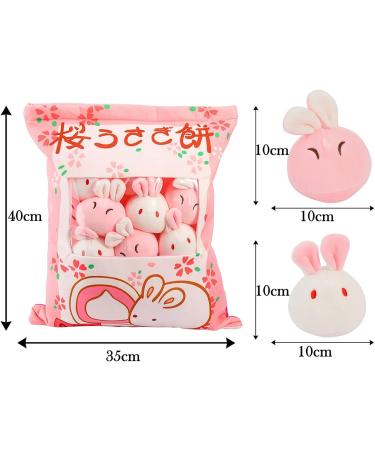 Cute Snack Pillow Bunny Plush Toy - Kawaii Rabbit Pudding Pillow with Removable Bunny Dolls - Creative Gift for Kids - 8 Sakura Bunnies - Buy Online on SooperMarket.com