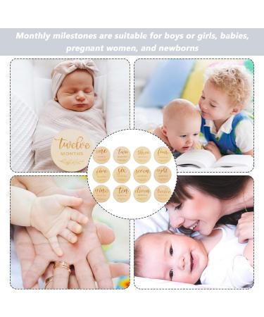NPQ 12 Pcs Baby Monthly Milestone Cards - Wooden Baby Announcement Signs for New Parents | Baby First Year Growth Photo Props - Newborn Photography Gift Set - Buy Online on SooperMarket.com