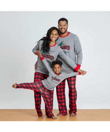 IFFEI Christmas Family Matching Pajamas Set | Xmas Letter Print Tops Plaid Pants Sleepwear | Women Men Kids Baby Pet | Grey/Truck - Buy Online on SooperMarket.com