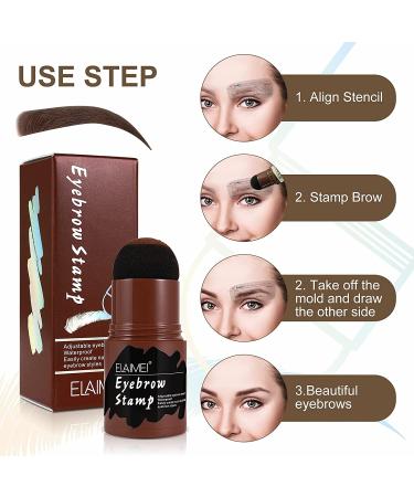 Eyebrow Stamp Shaping Kit with 10 Stencils & 2 Brushes - Long Lasting Brown Black Powder Makeup for Professional Results - Dark Brown Definer Set - Ideal Gift for Women - Buy Online on SooperMarket.com