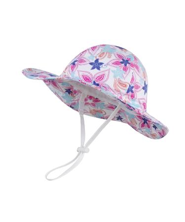 LANGZHEN Beach Sun Protection Hat for Baby Girls Adjustable Toddler Kids Hat Wide Brim Summer Play Hat with Chin Strap maple leaves 1-2 Years