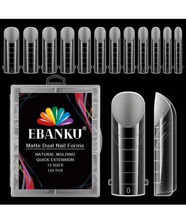 EBANKU 120PCS Clear Matte Full Cover Dual Nail Forms System Acrylic Nail Mold Nail Extension Tips Nail Art Manicure Tools