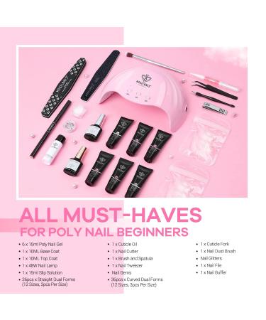 Modelones Poly Nail Gel Kit with 48W LED Nail Lamp - 6 Nude Pink Colors, Slip Solution, Rhinestones, Glitters - Manicure Starter Kit for Women - Buy Online on SooperMarket.com