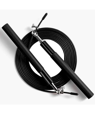 Speed Jump Rope - 360 Swivel Ball Bearing - Adjustable steel coated rope-Aluminum Anti Skipping Handle -Fitness Training Boxing Sports Exercises -Suitable for Kids and Adults Black