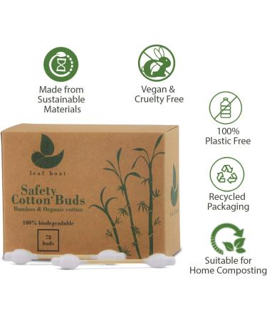 LEAF BOAT Biodegradable Cotton Buds 78 Pieces | Eco-Friendly Vegan Ear & Makeup Cleaning | GOTS Certified | Recycled Packaging | Plastic-Free - Buy Online on SooperMarket.com