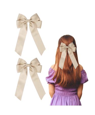 2 Pack Bow Hair Clips Hair Bows for Women Girls Large Bow Clips Hair Barrette Hair Accessories Apricot