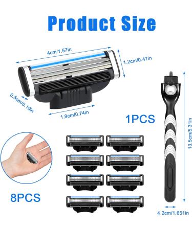 8Pcs Razor Blades Refills with 1 Handle Razors for Mach 3 Blades Replacement Blade with Double Lubrication Strip Compatible with Mach 3 Handles Shaving Manual Shaver Blade Men Father Boyfriend - Buy Online on SooperMarket.com