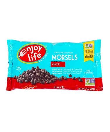 Enjoy Life Dark Chocolate Regular Size Morsels, Net Wt 9 OZ Per Package, Multi-Pack of 4 Packages. Dairy-Free, Nut-Free, and Soy-Free Chocolate Chips. 69% Cacao. Certified Gluten Free. Made In A Dedicated Nut And Gluten-Free Facility.