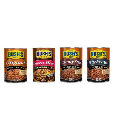 Bush's Best Baked Beans Variety Pach 4x 28oz (794g) cans | 1x Original | 1x SweetHeat | 1x BBQ | 1x Country Style - American