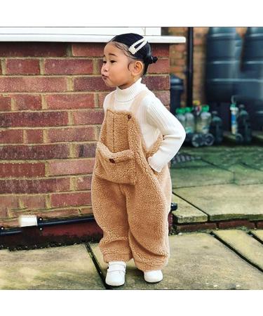 Flannel Winter Kids Suspender Pants | Warm Toddler Overalls for Boys & Girls | Cotton Leggings | Brown | Size 3-4T - Buy Online on SooperMarket.com