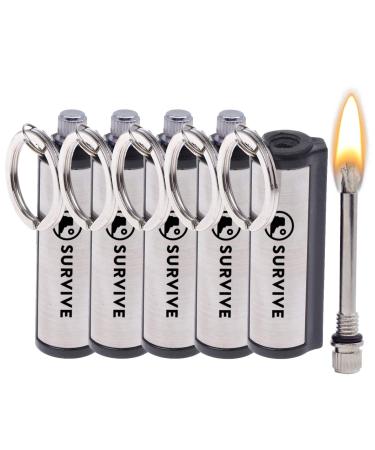 SURVIVE Permanent Match, Pack of 5, The Forever Lighter, Emergency Fire Starter Striker Set, Metal Keychain Unlimited Waterproof Stick