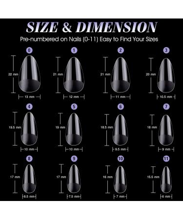 Gelike ec Short Almond Nail Tips 240PCS Clear Nail Extensions Kit | Break Resistant Full Cover Pre-Buff PMMA Soft Gel Resin Fake Nails 12 Sizes - Short Almond - Buy Online on SooperMarket.com