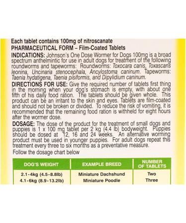 Small upto 6 kg - Johnsons One Dose Easy Wormer Tablet Worming Dogs Dewomer - Buy Online on SooperMarket.com