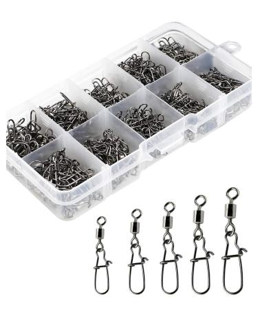 Fishing Swivel Snap Connector Rolling Ball Bearing Snap Swivels Fishing Tackle Kit, 210Pcs/Box Size 2 4 5 6 8