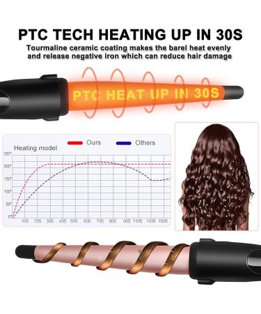 1/2-1 Inch Tapered Curling Iron | Ceramic Hair Curler Wand | Adjustable Temperature | Heat Resistant Glove | Rose Pink - Buy Online on SooperMarket.com