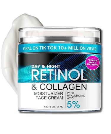Retinol Cream for Face Advanced Retinol Collagen Cream for Face with 5% Hyaluronic Acid Anti-Aging Retinol Cream Anti-Wrinkle Reduce Fine Lines Lifting and Firming Cream 24-Hour Face Care 55ml