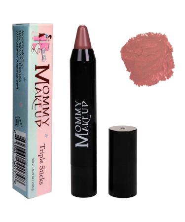Mommy Makeup Triple Sticks Lipstick & Cream Blush - Moisturizing long-wearing lip color with medium coverage for lips and cheeks  Daisy Glow  Daisy Glow - a neutral pink with golden shimmer