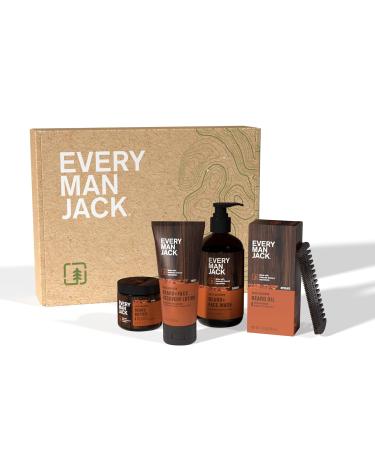 Every Man Jack Men's Aged Bourbon Beard Set - Complete Grooming Essentials: Beard Wash Lotion Oil Butter & Comb - Buy Online on SooperMarket.com
