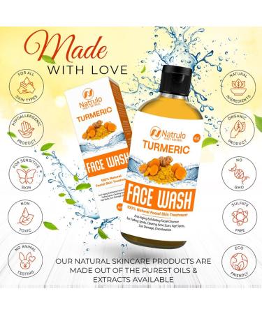 Natrulo Turmeric Face Wash 4oz - Natural Anti Aging Exfoliating Cleanser for Clear Skin & Acne Scars - Turmeric Soap Skin Detox - Buy Online on SooperMarket.com