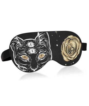 Haskirky Light Blocking Eye Mask Breathable and Adjustable Adult Men and Women Travel on Business Trips Yoga Meditation Light Smooth Comfortable Eye Mask Office Deep Sleep Goodies Four Eyed Cat