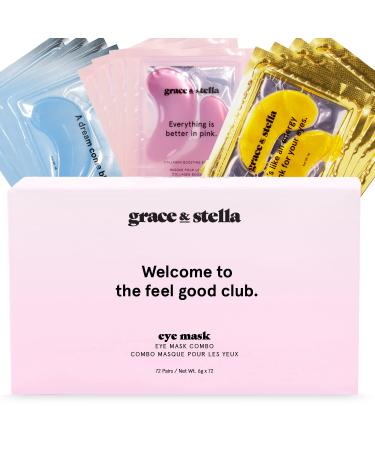 Under Eye Mask - Reduce Dark Circles Puffy Eyes Undereye Bags Wrinkles - Gel Under Eye Patches Vegan Cruelty-Free Self Care by grace and stella (72 Pairs GoldPinkBlue)24 Pair (Pack of 3)