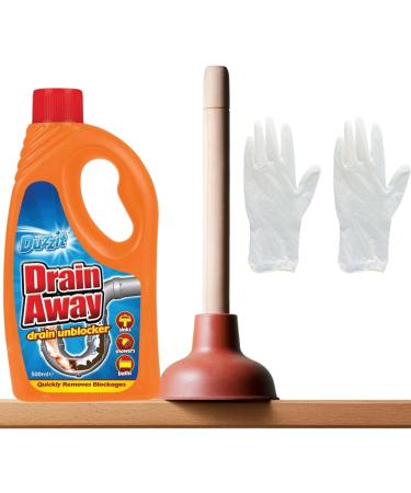 Drain Unblocker Set - Bundle Includes Duzzit Unblocker Liquid Sink Toilet Plunger and Pair of Gloves - Heavy Duty Set Clears blocked Drains Sink Bath and Showers - Buy Online on SooperMarket.com