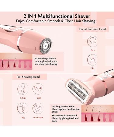 EESKA 2-in-1 Electric Razor for Women - Wet and Dry Hair Removal - Portable Bikini Trimmer - IPX7 Waterproof - Face, Legs, Underarm - Type C USB Recharge - Pink - Buy Online on SooperMarket.com