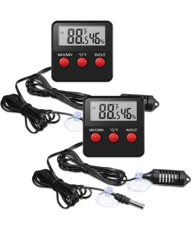 Weewooday 2 Pieces Reptile Thermometer and Humidity Gauge Reptile Terrarium Thermometer Hygrometer with Probes Indoor Outdoor Digital Pet Temperature and Hygrometer Gauge for Reptiles Pet Keeping