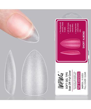 INPING Soft Gel Full Cover Nail Tips No File Nail Tips 240PCS Full Matte Acrylic False Reusable Nail Tips Extensions for Home DIY Manicure Nail Salons 15 SIZE SHORT ALMOND 240PCS Matte Short Almond