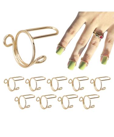 10 Nail Rings Adjustable Detachable Fingernail Rings Reusable Metal Nail Ring Set For False Nail Removable Nail Art Decoration Women Nails Jewelry Fingertip Decorations For Wearing Manicure Nails Gold