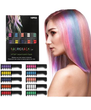 Gireatick 10 Colors Hair Chalk Comb for Girls Kids Temporary Hair Color Dye for Girls Kids Gifts on Valentine's Day Cosplay for Age 8-12 Washes Out Easily Non-Toxic and Safe for All Ages Including