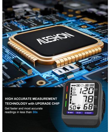 Aleshon Wrist Blood Pressure Monitor with Adjustable Cuff | 3-Color Indicator & Dual Memory | Voice | Large LCD Display | Digital BP Machine - Black - Buy Online on SooperMarket.com