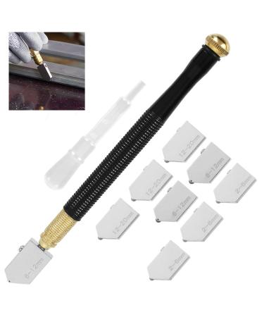 Glass Cutter Tool Set  2mm-20mm Mirror Cutting Tools Glass Cutter for Thick Glass Mirrors Tiles Mosaic  Pencil Style Oil Feed Carbide Tip with 3 Types 8 Replacement Heads  Screwdriver and Oil Dropper