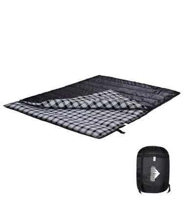 Cotton Flannel Double Sleeping Bag for Camping, Backpacking, Or Hiking. Queen Size 2 Person Waterproof Sleeping Bag for Adults Or Teens. Truck, Tent, Or Sleeping Pad, Lightweight(Pillows NOT Include) Black/ White