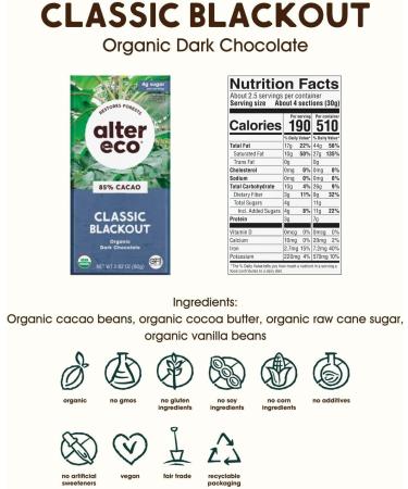 ALTER ECO Organic Dark Chocolate Classic Blackout - 85% 12 Pack brown - Buy Online on SooperMarket.com