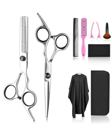 Hairdressing Scissors Thinning Scissor Set Hair Dressing Sizzors Kit Hair Cutting Scissors Set Professional 10 Pcs Barber Kit Haircut Scissors Hair Thinning Scissors Hairdresser Shears for Women Men Black-10
