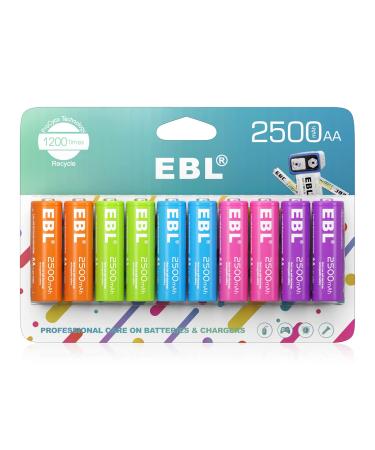 EBL Rechargeable AA Batteries 2500mAh 1.2V Ni-MH Double AA Battery 10 Pack
