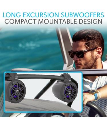 Pyle Waterproof Marine Wakeboard Tower Speakers - 4 Inch Dual Subwoofer Set - 300W Max Power - Built-in LED Lights - Black (PLMRLEWB46B) - Buy Online on SooperMarket.com