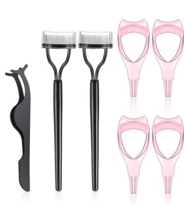 7 Pieces Eyelash Mascara Tool, Mascara Applicator Lash Guard Plastic,Eyelash Comb Separator Curler Tool Eyelash Tweezers Lash Extension for Women Girls (Black, Pink)