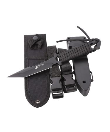 BOffer Scuba Diving Knife,Black Tactical Sharp Blade knives,Divers dive tool with 2 Types Sheaths,Sawing Edge and 2 Pairs Leg Straps,Best for Snorkeling,Hunting,Survival Rescue and Water Sports.