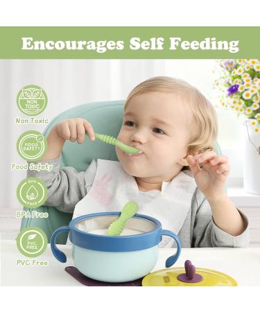 Vicloon Baby Fork and Spoon Set - 2Pcs Silicone Weaning Spoon Set for Self Feeding - Easy Grip Toddler Cutlery Kit in Light Green - Buy Online on SooperMarket.com
