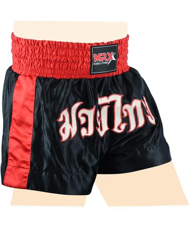MRX Men's Boxing Shorts - Black/Red, Large | Training & Fighting Muay Thai MMA BJJ Kickboxing Trunks - Buy Online on SooperMarket.com