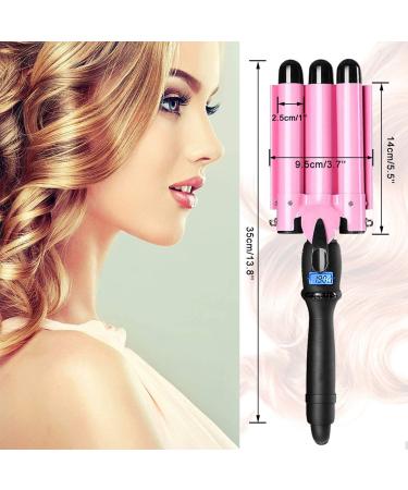 Professional 3 Barrel Curling Iron Hair Waver - 1 Inch Ceramic Curler with LCD Display (Pink) | Perfect for Gorgeous Waves | International Shipping Available - Buy Online on SooperMarket.com