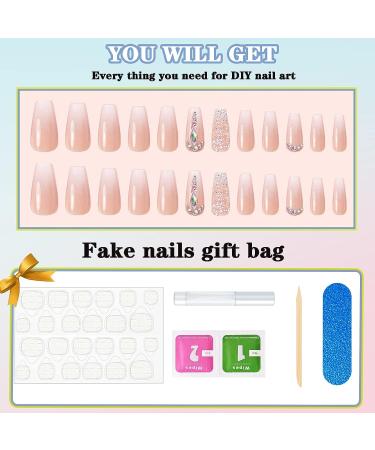 Leuhiove Glitter Gradient Pink Ballerina Press on Nails - Luxurious Crystal Gem Design for Women and Girls - Buy Online on SooperMarket.com