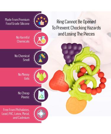 Baby Teething Toys for Newborns to Infants 6-12 Months | BPA Free Silicone Teethers | Fruit Shaped with Ring | Soothes Gums | 3 Pack - Buy Online on SooperMarket.com