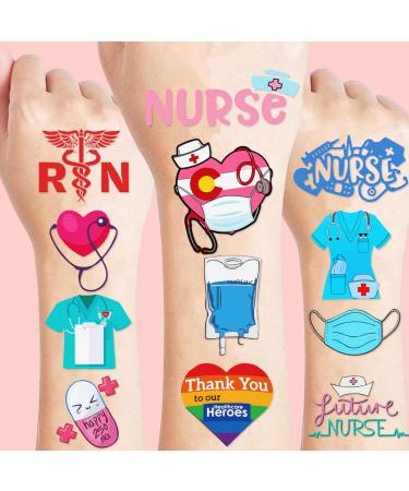 GeRRiT 10Pack Nurse Temporary Tattoos Sticker Medical Nurse Graduation Themed Decorations Future Pharmacist Pharmacy Stickers Temporary Tattoos for Graduation Adults Boys Girls Prizes Carnival
