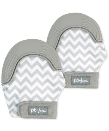 PBnJ baby Silicone Infant Teething Mitten Teether Glove Mitt Toy - Gray Chevron 2pk