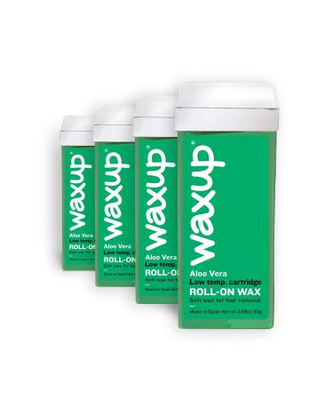 waxup Aloe Vera Roll On Wax, Hair Removal Wax Cartridge, Depilatory Wax Roller Refill for legs and arms 3.88 Ounce / 110g (4 Pack). Wax Warmer and Waxing Strips not Included.