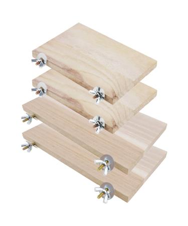 YINETTECH 4x Hamster Chinchilla Wood Springboards Wooden Rectangle Pet Stand Board Platform with Screw Nut Washer for Small Animal Pet Toy