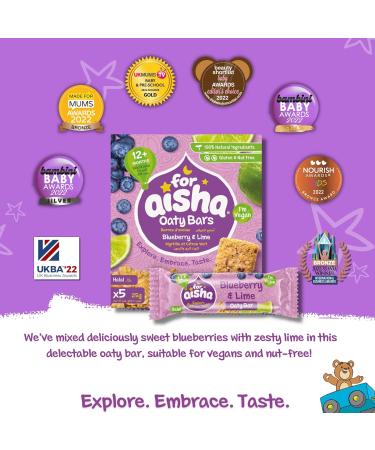 For Aisha Oaty Bars Blueberry & Lime 30 Bars - Halal, Vegan, Nut Free, Gluten Free, Dairy Free | 100% Natural Ingredients - Baby & Toddler Snacks - Buy Online on SooperMarket.com